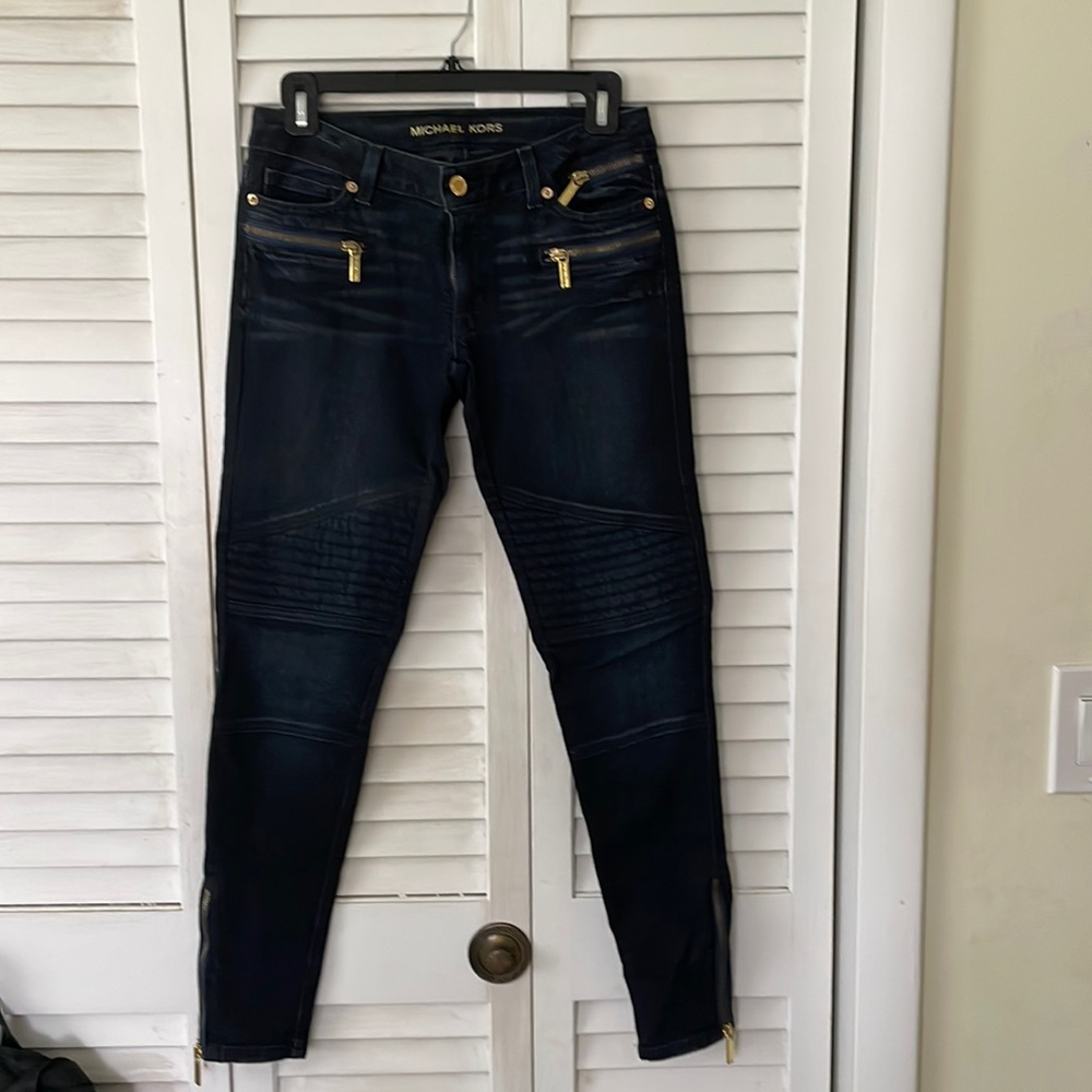 Michael Kors Moto Ankle Zipper Skinny Jeans
